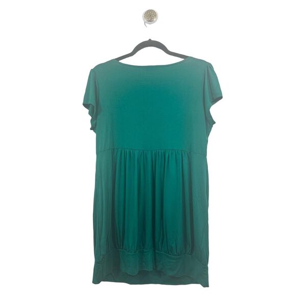 Soprano Womens Tunic Shirt Size 2X Emerald Green Ruched Puff Sleeve - Picture 6 of 10